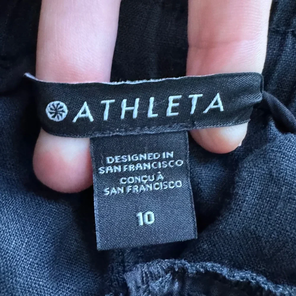 Athleta Cabo Linen Jogger Black Pants Size 10 Athleisure Coastal Travel Beach